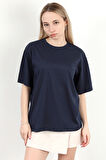 Kadın Bisiklet Yaka Smile Nakışlı Pamuklu T-Shirt Lacivert - 925018