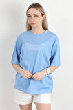 Kadın Bisiklet Yaka Romantic Nakışlı T-Shirt Mavi - 925017