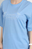 Kadın Bisiklet Yaka Romantic Nakışlı T-Shirt Mavi - 925017
