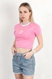 Kadın Bisiklet Yaka Kuş Nakışlı T-Shirt Pembe - 925053