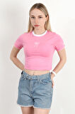 Kadın Bisiklet Yaka Fiyonk Nakışlı T-Shirt Pembe - 925052