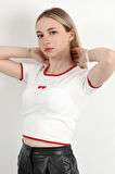 Kadın U Yaka Kalp Nakışlı T-Shirt Beyaz - 925055