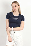 Kadın U Yaka Romantic Nakışlı T-Shirt Lacivert - 925054