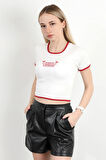 Kadın U Yaka Romantic Nakışlı T-Shirt Beyaz - 925054