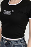 Kadın U Yaka Romantic Nakışlı T-Shirt Siyah - 925054