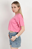 Kadın Bisiklet Yaka Hipan Hipan Baskılı T-Shirt Pembe - 925041
