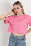 Kadın Bisiklet Yaka Hipan Hipan Baskılı T-Shirt Pembe - 925041
