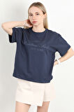 Kadın Bisiklet Yaka Central Park Baskılı T-Shirt Lacivert - 925031
