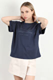 Kadın Bisiklet Yaka Central Park Baskılı T-Shirt Lacivert - 925031