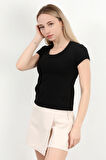 Kadın Kare Yaka Slim Fit Basic T-Shirt Siyah - 925062