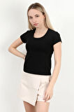 Kadın Kare Yaka Slim Fit Basic T-Shirt Siyah - 925062