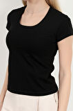 Kadın Kare Yaka Slim Fit Basic T-Shirt Siyah - 925062