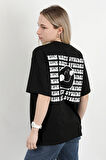 Kadın Bisiklet Yaka Sırtı Happy Baskılı T-Shirt Siyah - 925013