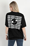 Kadın Bisiklet Yaka Sırtı Happy Baskılı T-Shirt Siyah - 925013