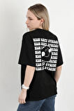 Kadın Bisiklet Yaka Sırtı Happy Baskılı T-Shirt Siyah - 925013