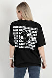 Kadın Bisiklet Yaka Sırtı Happy Baskılı T-Shirt Siyah - 925013
