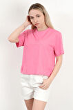 Kadın Bisiklet Yaka Yazı Baskılı Pamuklu T-Shirt Pembe - 925020
