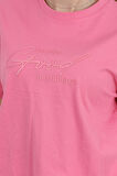 Kadın Bisiklet Yaka Yazı Baskılı Pamuklu T-Shirt Pembe - 925020