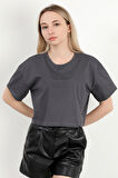 Kadın Bisiklet Yaka Good Things Baskılı T-Shirt Antrasit - 925039