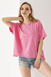 Kadın Bisiklet Yaka Basic Oversize T-Shirt Pembe - 925004