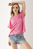 Kadın Bisiklet Yaka Basic Oversize T-Shirt Pembe - 925004