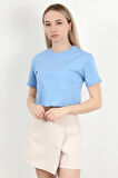 Kadın Bisiklet Yaka Basic Spor T-Shirt Mavi - 925003