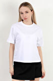 Kadın Bisiklet Yaka Pamuklu Düz Basic T-Shirt Beyaz - 925006