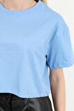 Kadın Bisiklet Yaka Salaş Basic T-Shirt Mavi - 925007