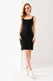 Kadın İnce Askılı Vücudu Saran Basic Elbise Siyah - MS0000516