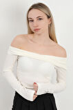 Kadın Madonna Yaka Uzun Kollu Bürümcük Bluz Ekru - MS0000589