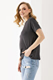 Kadın Bisiklet Yaka Bürümcük Basic T-Shirt Antrasit - 254413