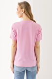 Kadın Bisiklet Yaka Bürümcük Basic T-Shirt Pembe - 254413