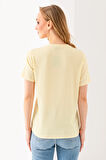Kadın Bisiklet Yaka Bürümcük Basic T-Shirt Sarı - 254413