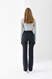 Kadın Yüksek Bel Toparlayıcı Likralı Bol Paça Pantolon Lacivert - 5111