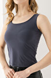 Kadın Askılı Bisiklet Yaka Basic Bluz Füme - 25Y 2409
