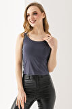 Kadın Askılı Bisiklet Yaka Basic Bluz Füme - 25Y 2409