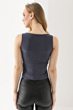 Kadın Askılı Bisiklet Yaka Basic Bluz Füme - 25Y 2409