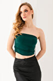 Kadın Büzgülü Straplez Bluz Yeşil - 2960