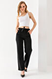 Kadın Beli Lastikli Kuşaklı Bol Paça Pantolon Siyah - 241108
