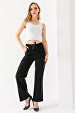 Kadın Beli Lastikli Kuşaklı Bol Paça Pantolon Siyah - 241108