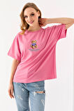 Kadın Bisiklet Yaka Ayıcık Baskılı T-Shirt Pembe - 25764
