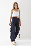 Kadın Beli ve Paçası Stoperli Kargo Cep Paraşüt Pantolon Lacivert - 25664