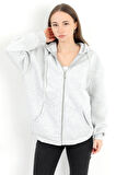 Kadın Karmelanj Fermuarlı Şardonlu Kapüşonlu Oversize Sweatshirt - 9015 - 264401