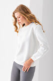 Kadın Bisiklet Yaka Kol Parçalı 3İp Şardonlu Sweatshirt Beyaz - 2513