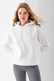 Kadın Kapüşonlu Basic 3İp Sweatshirt Beyaz - 2604
