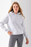Kadın Kapüşonlu Basic 3İp Sweatshirt Gri - 2604