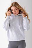 Kadın Kapüşonlu Basic 3İp Sweatshirt Gri - 2604