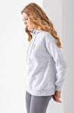 Kadın Kapüşonlu Ceylan Nakışlı 3İp Sweatshirt Gri - 2622