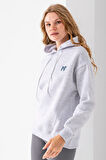 Kadın Kapüşonlu Taşlı Fiyonk Nakışlı 3İp Sweatshirt Gri - 2623