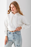 Kadın Kapüşonlu 3İp Şardonlu Crop Sweatshirt Beyaz - 2612